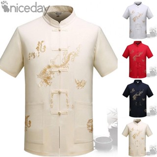 #NICEDAY-Mens Chinese fashion casual retro short sleeve shirt