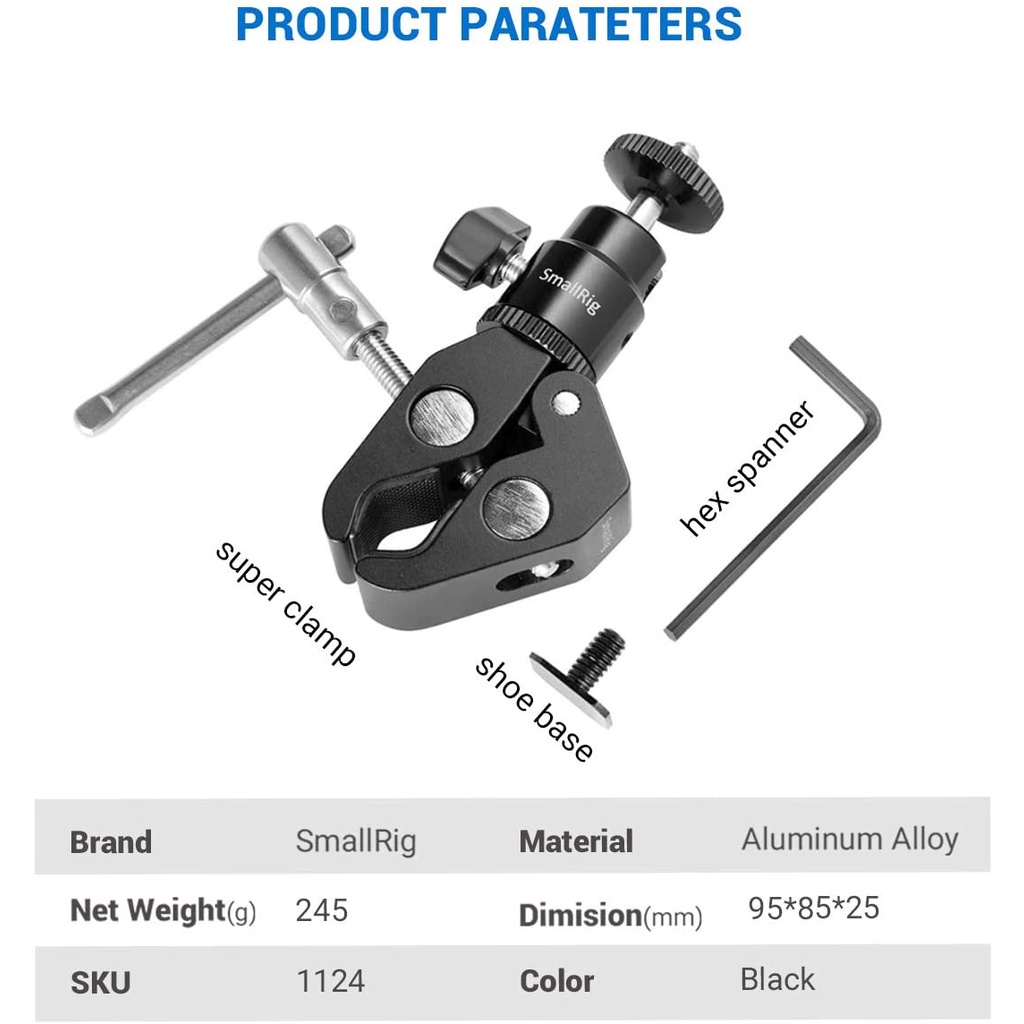 SmallRig Super Clamp Mount with 1/4" Screw Ball Head Mount 1124