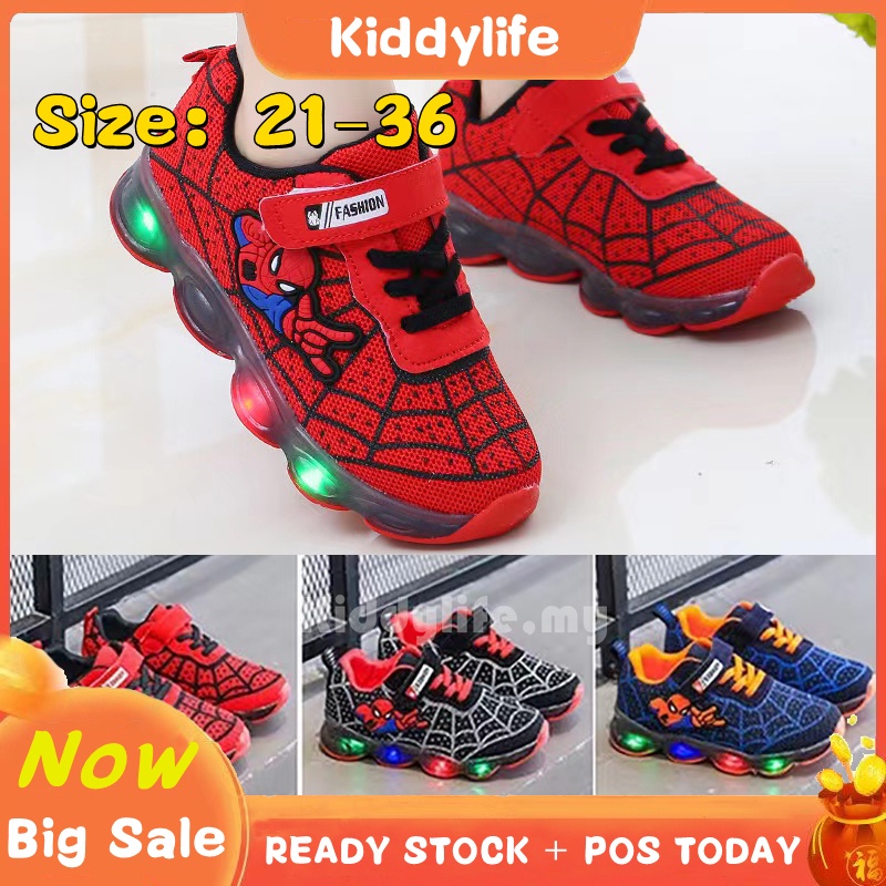Kids Spiderman Shoes Boys Cartoon Sneakers LED Shoes Cool Superman Shoes