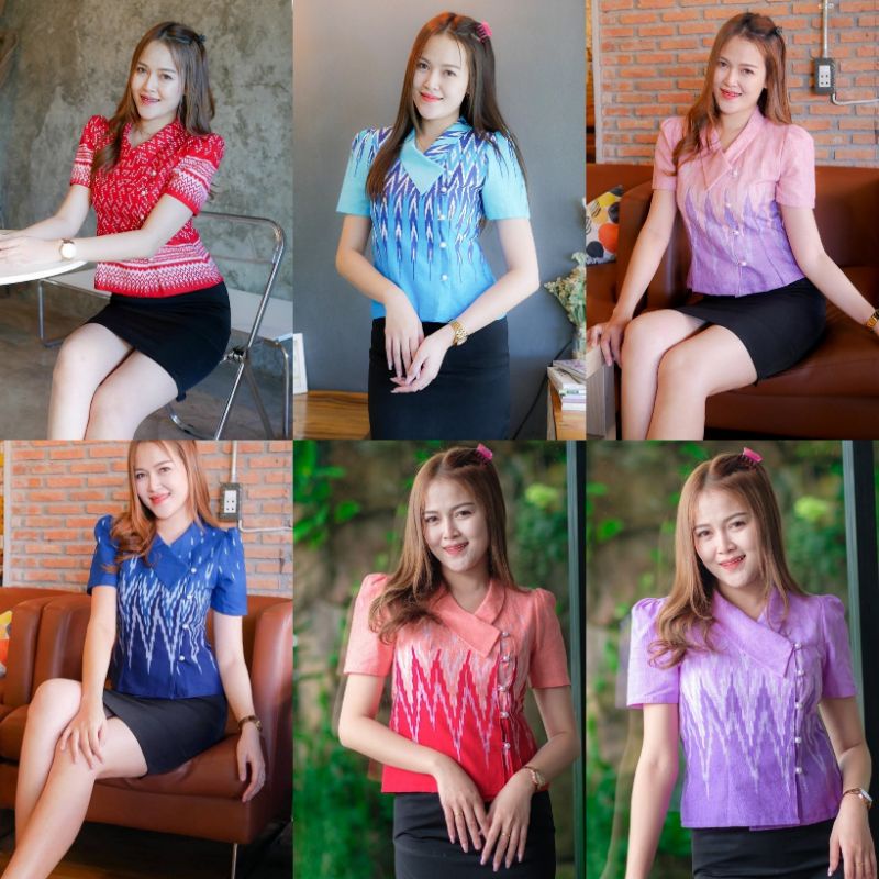 เสื้อลายขอ กราฟฟิกผ้าฝ้ายทอลายเปลือกไม้พิมพ์ลายสวยเก๋ สีตกน้อยหรือไม่ตก เข้าง่ายกับกระโปรงหรือกางเกง