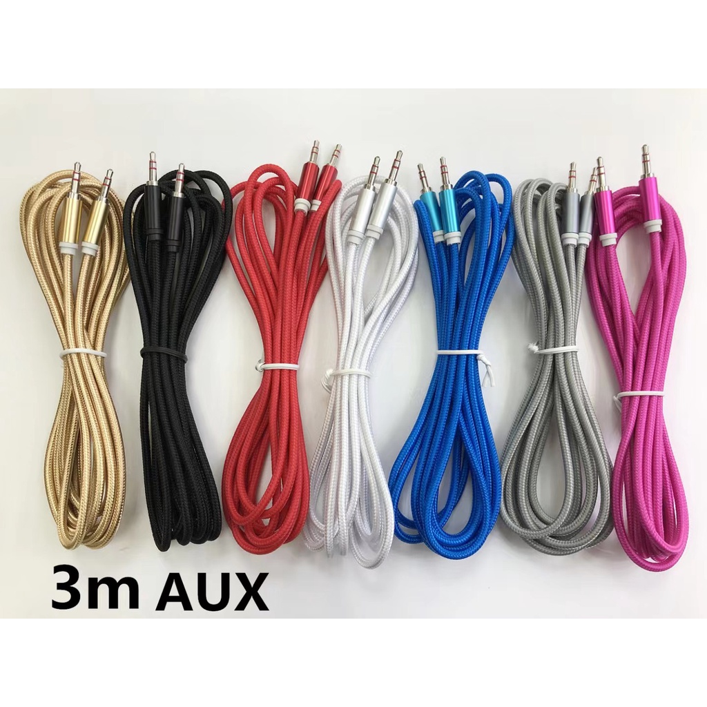 สายสัญญาณเสียงสเตอริโอ AUX 3.5มม.สำหรับเครื่องเสียงในรถยนต์ หัวอลูมิเนียม（ยาว1ม 1.8ม 3ม）