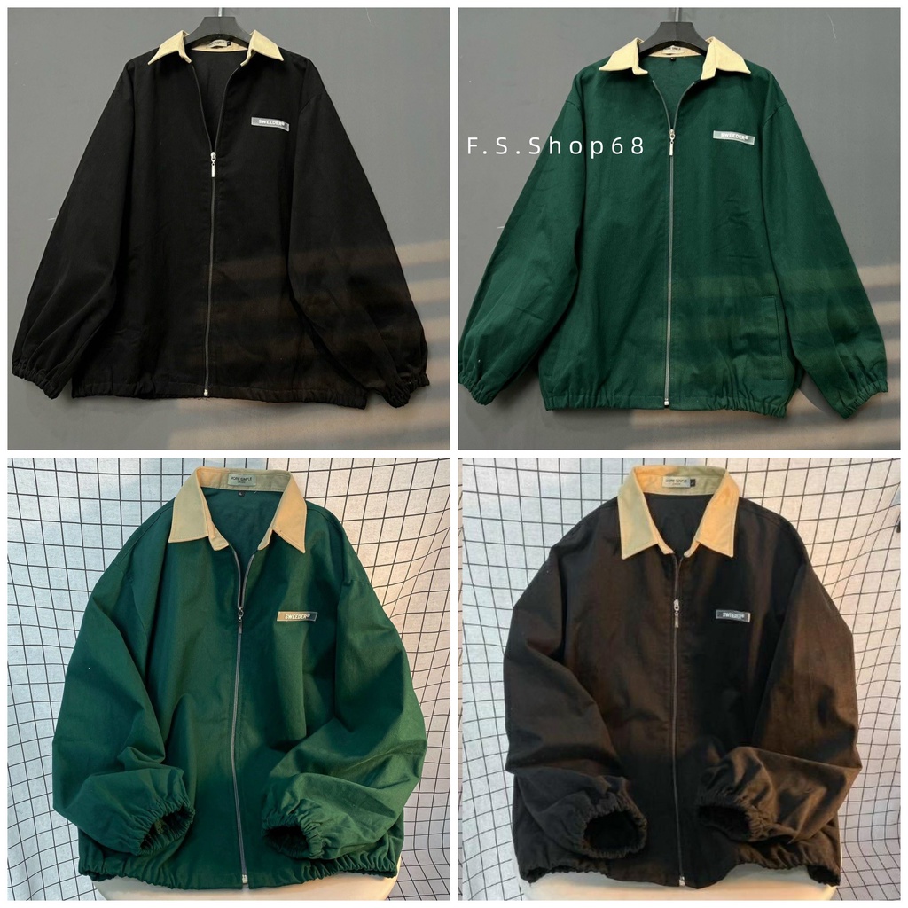 SWEEDER เสื้อแจ็คเก็ตสีกากีสําหรับบุรุษและสตรี Unisex ทรงหลวม สีกากีเรียบ เสื้อแจ็คเก็ตมีซิป Ulzzang Style