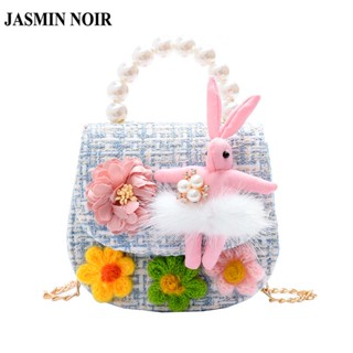 Jasmin NOIR กระเป๋าถือ กระเป๋าสะพายไหล่ ผ้าวูล ประดับไข่มุกน่ารัก สําหรับสตรี