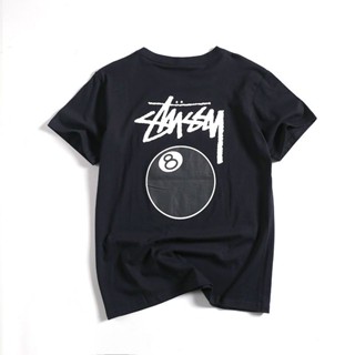 Tide Brand Stussy เสื้อยืดลําลองสําหรับผู้ชายผู้หญิงแขนสั้นพิมพ์ลาย 8 Ball No . 8