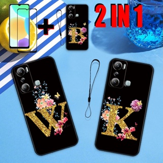 2 IN 1 Infinix Hot 20i X665C X665E เคสโทรศัพท์ พร้อมกระจกนิรภัยกันรอยหน้าจอ เซรามิค ฟิล์มโค้ง ลายตัวอักษร