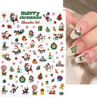 Cross Border New Christmas Nail Enhancement Sticker Santa Claus Snowflake Winter Nail Decal with Glue 3D