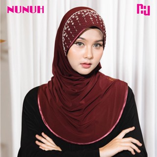 NEW!!! NUNUH CRYSTAL RAIN  ผ้าคลุมผมฮีญาบมุสลิมแบบสำเร็จประดับมุกคริสตัล ทรงฟองน้ำตาราง