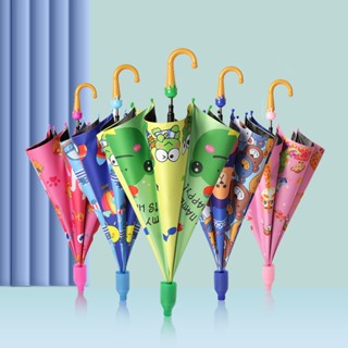 Children&amp;#39;s Umbrella Windproof Portable Folding Long Handle Black Rubber Kindergarten Pupils Sunshade Rain Umbrella P