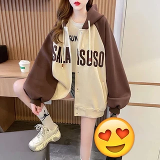 เสื้อกันหนาวมีฮู้ด เสื้อแจ็คเก็ตแขนยาว เนื้อผ้าสำลี ทรงหลวม รุ่นใหม่ สไตส์เกาหลี
