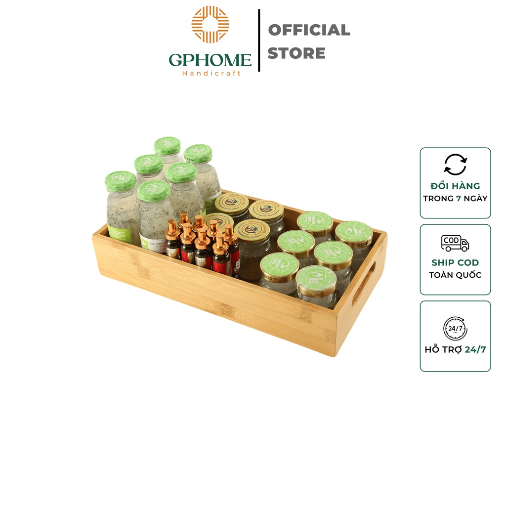 GPHOME MULTI-FUNCTIONAL BAMBOO WOOD TRAY FOR CONVENENT KITCHEN SPICES DECORATIVE DECOR