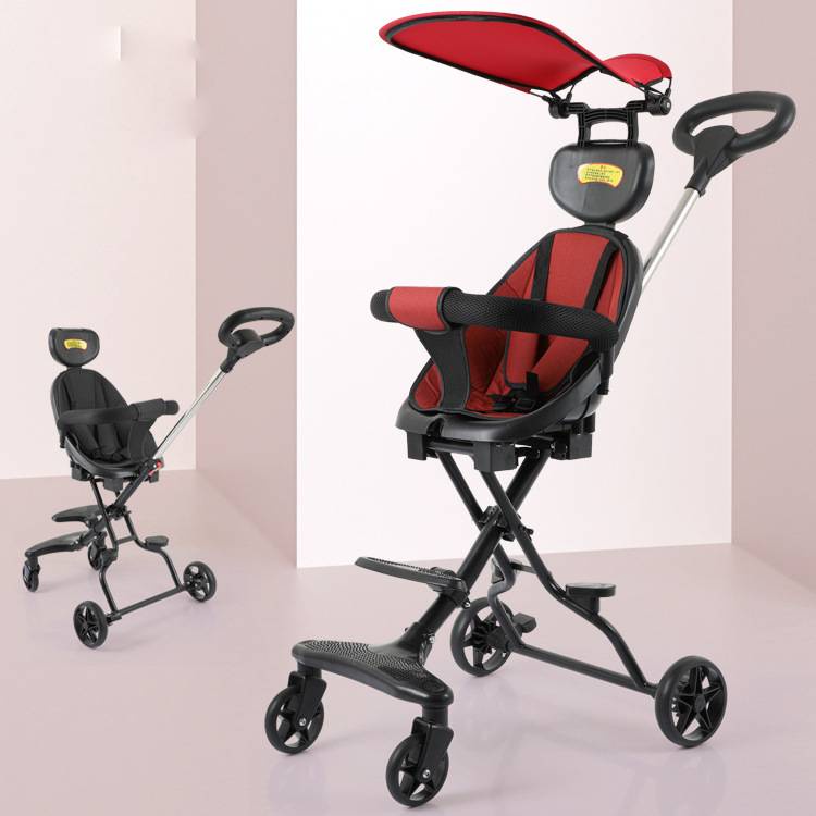 รถเข็นเด็ก 4 ล้อ เข็นหน้า -หลังได้ พับเก็บได้ แถมเบาะนิ่ม ล้อมีเบรค พบพาสะดวก