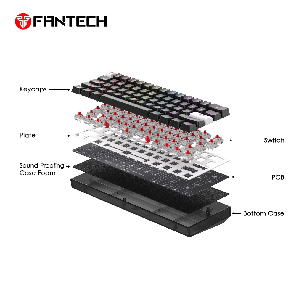 FANTECH MK860 MAXFIT61 FROST WIRELESS Hotswappable KEYBOARD MODULAR MECHANICAL KEYBOARD RED SWITCH และ BLUE SWITCH