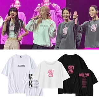 เสื้อยืดแขนสั้น ผ้าฝ้าย พิมพ์ลาย KPOP BLACKPINK BORN PINK World Tour JISOO JENNIE ROSÉ LISA แบบเรียบง่าย แฟชั่นสไตล์เกาหลี สําหรับนักเรียนผู้หญิง