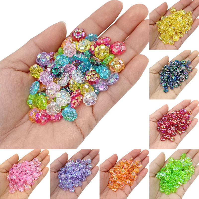 ลูกปัดอะคริลิคใส ลายดอกไม้ คละสี 10 มม. สําหรับทําเครื่องประดับ สร้อยคอ สร้อยข้อมือ DIY 40 ชิ้น