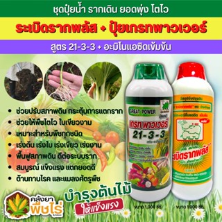 🌽 ชุดปุ๋ยน้ำ ระเบิดรากพลัส+เกรทพาวเวอร์ (สูตร21-3-3+อะมิโนแอดซิดเข้มข้น) 1ลิตร*2ขวด รากเดิน ยอดพุ่ง โตไว