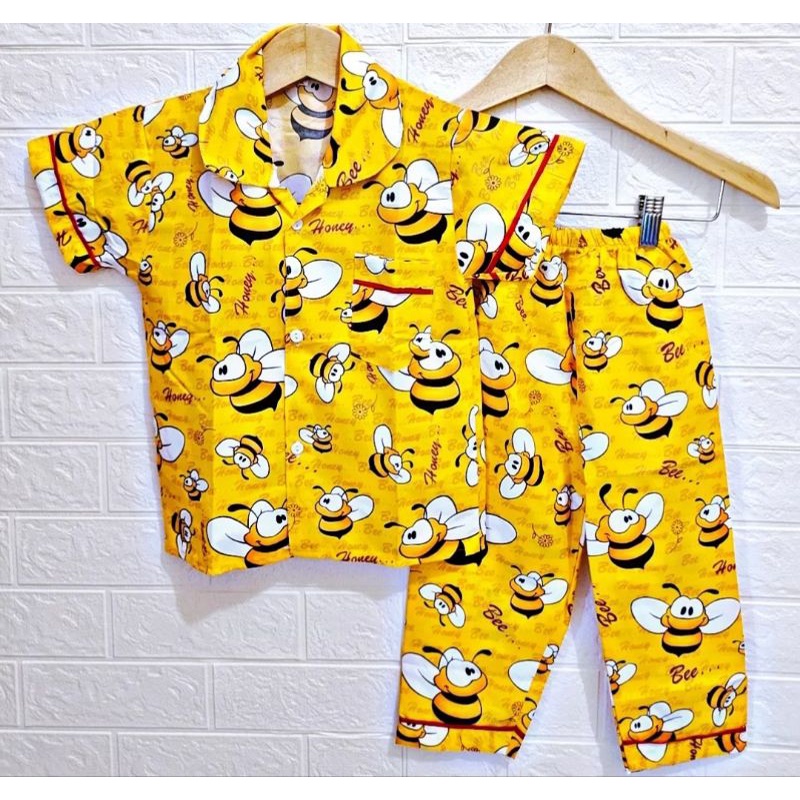 Elviira24shop *** ชุดนอนเด็กล่าสุด / ชุดนอนเด็ก Bee / Bee Motif 1-11 ปี / ชุดนอนเด็ก Viral / เสื้อผ้
