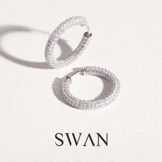 SWAN - Pave Hoop Earring Small ต่างหูเงินแท้ ฝังเพชรคิวบิกเซอร์โคเนีย cubic zirconia