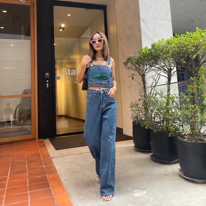 RALLY DENIM SET ชุดเซ็ทครอปยีนส์ + กางเกงยีนส์ขายาว