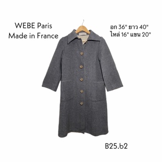 WEBE Paris coat made in France เสื้อโค้ททรงยาวตัดเย็บกริบผ้าดี อก 36 ยาว 40 B25.b2