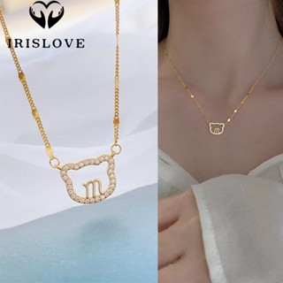 Irislove บุคลิกภาพ สีทอง ประกายเพทาย ตัวอักษร M กลวง หมี จี้สร้อยคอ สําหรับผู้หญิง เด็กผู้หญิง มีสไตล์ กลิตเตอร์ คริสตัล ไหปลาร้า โซ่ อารมณ์ เครื่องประดับคอ