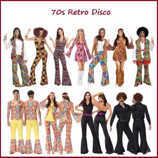 Retro 60s 70s Hippy Hippie Disco Costume Cosplay for Men Women Couples Halloween Party Performance Disco Sequins Cosplay Outfits