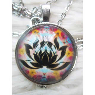 สร้อยคอ จี้ดอกบัว แมนดาลา Mandala จี้ฝาครอบแก้ว สร้อยคอโซ่ยาว 20 นิ้ว
