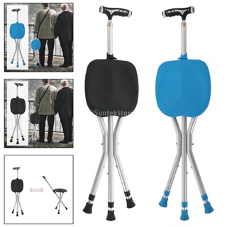 2 in 1 Folding Walking Stick Tripod with Seat 3 Legs for Mountaineering Travel Aids Unisex