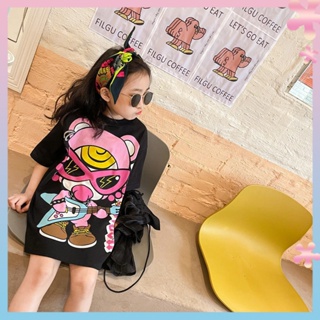 100% cotton childrens clothing for girls and children 2022 summer new Korean thin printed mid-length T-shirt skirt