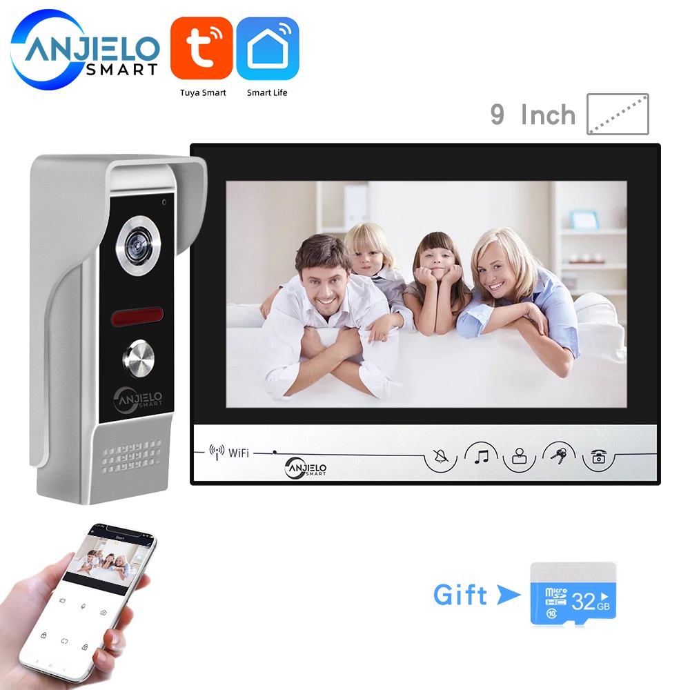 ANJIELO 9 นิ้ว Tuya Video Intercom System สมาร์ทโฮม Doorphone Apartment Doorbell Wifi กล้อง
