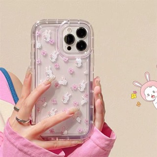 เคสโทรศัพท์มือถือ ซิลิโคนนิ่ม TPU ใส กันกระแทก ลายดอกไม้ กระต่ายน่ารัก สําหรับ IPhone 14 12 13 Pro Max 11 XS XR X 8 7 6S Plus