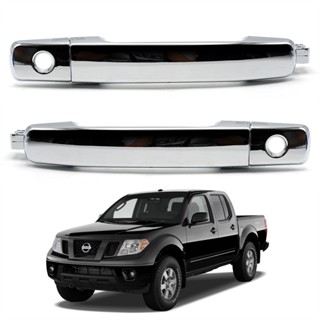 ชุดมือเปิดนอกประตู ซ้าย+ขวา เว้ารูกุญแจ 2รู 2 ประตู สีโครเมี่ยม ใส่ Nissan Frontier Navara D40 2006-2014