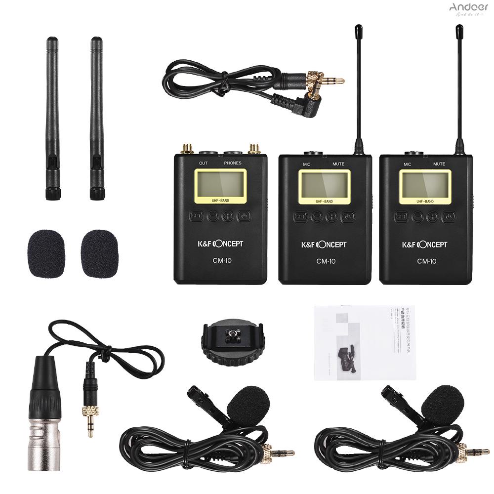 K&amp;F CONCEPT Professional Wireless Video Recording Lavalier Lapel Microphone Mic System (2 Transmitter + 1 Receiver) UHF Dual-Channel Omni-directional Microphone for   Son