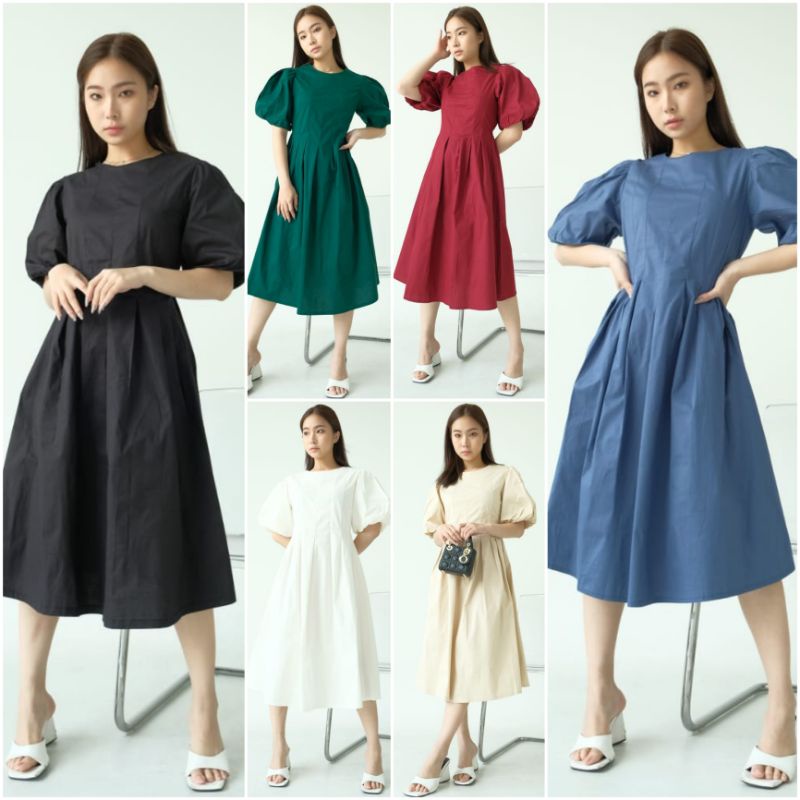 Katun แนะนํา พรีเมี่ยม Vallerrine CNY IMLEK VINTAGE CHTISTMAS POPLIN DRESS ~ PLAIN PUFFY BALOON SLEEVE MIDI DRESS COTTON BALLOON SLEEVES SELUTUT | ห้องเชลลิเชียสรูม