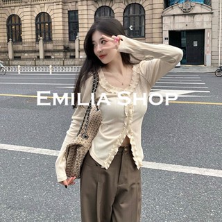 EMILIA SHOP เสื้อ เสื้อครอปเสื้อผ้าแฟชั่นผู้หญิงเสื้อแขนยาวไหมพรม2022 ใหม่ Chic Unique Beautiful Korean Style S051176 36Z230909