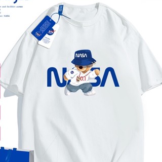 เสื้อยืดแขนสั้นลําลอง ผ้าฝ้าย ทรงหลวม พิมพ์ลายหมี NASA สไตล์ฮิปฮอป สําหรับผู้ชาย และผู้หญิง