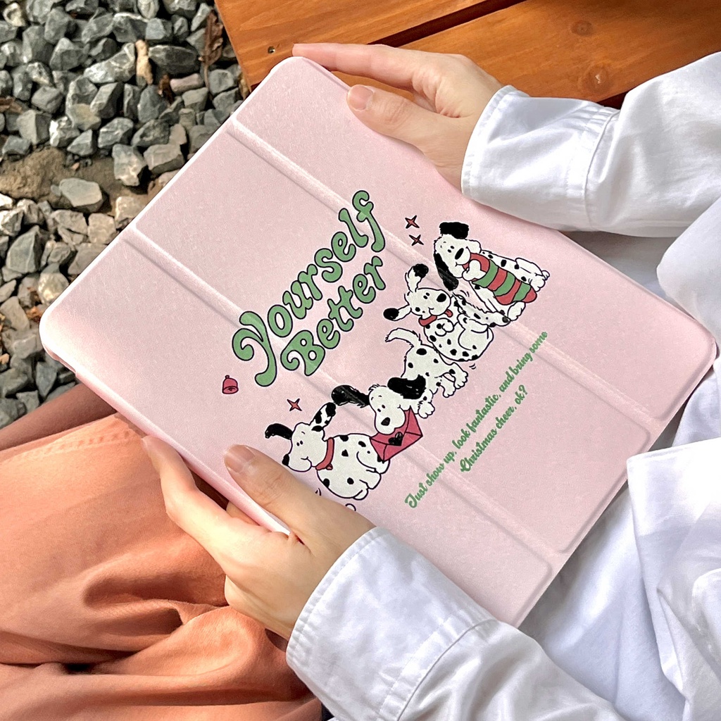 พร้อมส่ง เคสไอแพด Gen9 MINI7 pro11 2024 Acrylic Case Pink ดัลเมเชี่ยน ช่องใส่ปากกาขวา เคส ipad Air6