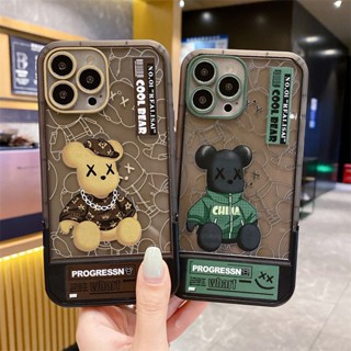 เคสโทรศัพท์มือถือ ลายหมี พร้อมสายคล้อง และขาตั้ง สําหรับ iPhone 14 Pro Max 11 12 13 Pro Max X XR 7 8 Plus