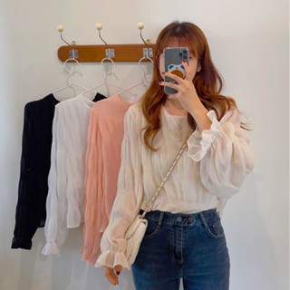 พร้อมส่ง Chiffon Pleated Blouse เสื้อแขนยาว อัดพลีท ผ้าชีฟอง