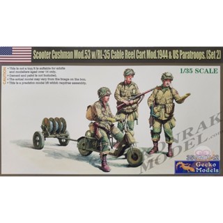 GECKO 35GM0042 WWII US PARATROOPS WITH CUSHMAN PARASCOOTER AND CABLE REEL CART [1/35]