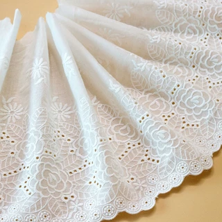 ผ้าฝ้าย ปักลายลูกไม้ กว้าง 25 ซม. กว้าง 1 หลา สีขาว สําหรับเย็บปักถักร้อย DIY