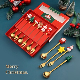 ของขวัญคริสมาส ชุดช้อมส้อม ช้อน ส้อม ซานต้า ต้นคริสมาส สโนว์แมน Christmas Tea Dessert Spoon and Fork Gift Present Set