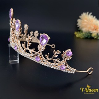 เครื่องประดับผมมงกุฎสีม่วง Rhinestone สําหรับเจ้าสาว
