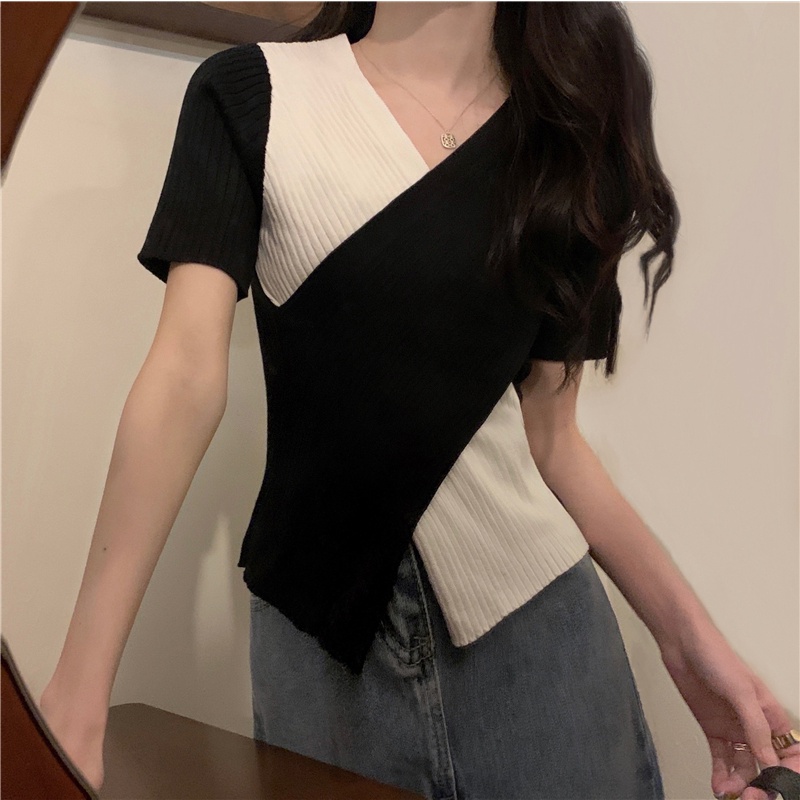 Maze 《พร้อมส่ง》เสื้อไหมผมสองสีแขนสั้น รูปที่ 5
