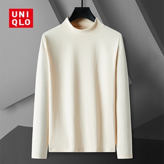 Uniqlo เสื้อยืดแขนยาว คอเต่า สีพื้น สีขาว ให้ความอบอุ่น อเนกประสงค์ สไตล์บอททอม แฟชั่นฤดูหนาว สําหรับผู้หญิง