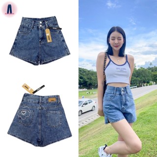 𝐍𝐢𝐧𝐚 𝐣𝐞𝐚𝐧𝐬 (S-2XL) กางเกงยีนส์ขาสั้นเอวสูงสองกระดุมผ้าไม่ยืด ปักดอกไม้ปลายขาผ่าข้างสไตล์เกาหลี #6506
