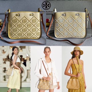 TORY T Monogram Straw Bell Bag