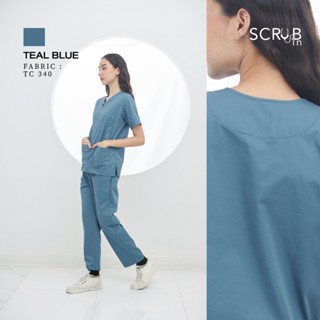 Scrub in | ชุดสครับคอวีพร้อมส่ง unisex สี Teal blue (มีบริการปักชื่อ) ผ้า TC340