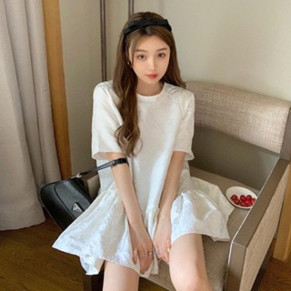 พร้อมส่ง 🎏 White mina dress เดรสแขนสั้นแต่งระบาย (36770)