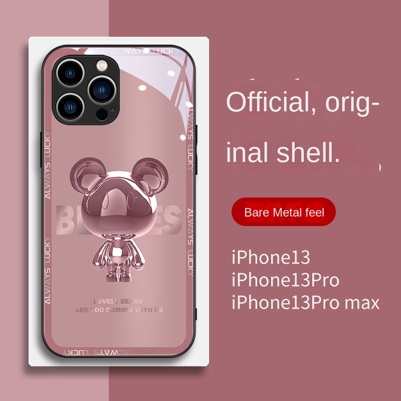 เคสโทรศัพท์มือถือแบบแก้ว โลหะ ลายหมี สวยงาม สําหรับ IPHONE 12 12 PRO 12 PRO MAX 13 13 PRO 13 PRO MAX 14 14PLUS 14PRO 14PROMAX