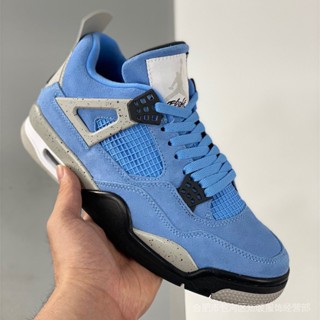 Air Jordan 4 Retro University Blue รองเท้าบาสเก็ตบอล AJ4 Lightning Fear Pack Black Cat Military Blue Men Outdoor Sneakers PMVL